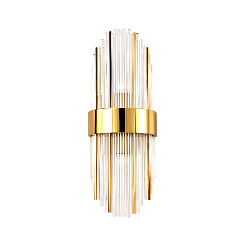 1 Light Living Room Wall Light Contemporary Style Brass Finish Wall Mounted Light with Oval Clear Crystal Shade