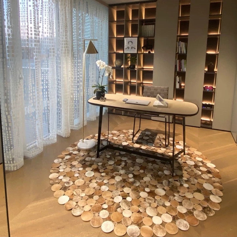 Modern Living Room Rug Multicolor Geo Patterned Rug Cowhide Pet Friendly Stain-Resistant Carpet