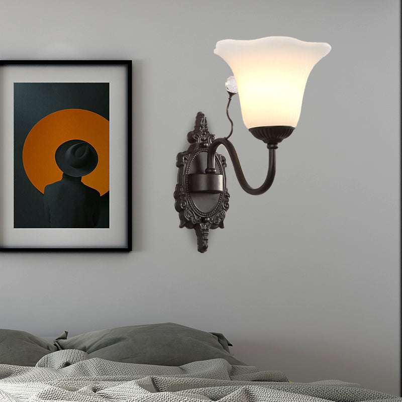 Fleur de lampe murale noire en verre noir ivoire 1/2 LIGHT RUSTIC MUR MOURNIÈRE LECONDE AVEC CRISTAL ACCENTE POUR HALL