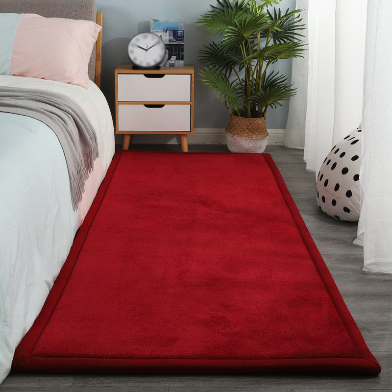 Contemporary Bedroom Rug Multi Color Solid Area Carpet Polyster Pet Friendly Anti-Slip Backing Rug