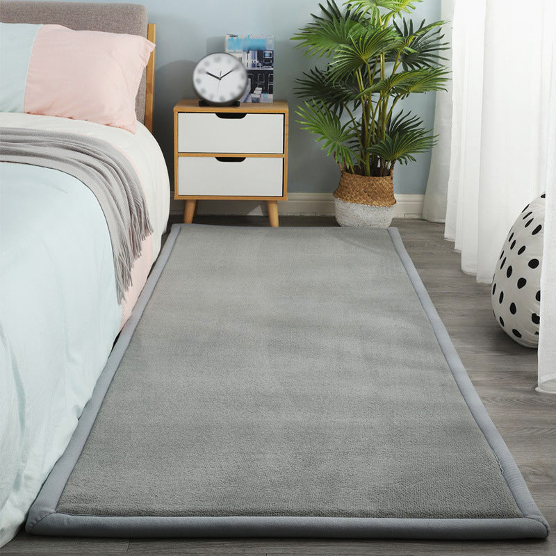 Contemporary Bedroom Rug Multi Color Solid Area Carpet Polyster Pet Friendly Anti-Slip Backing Rug