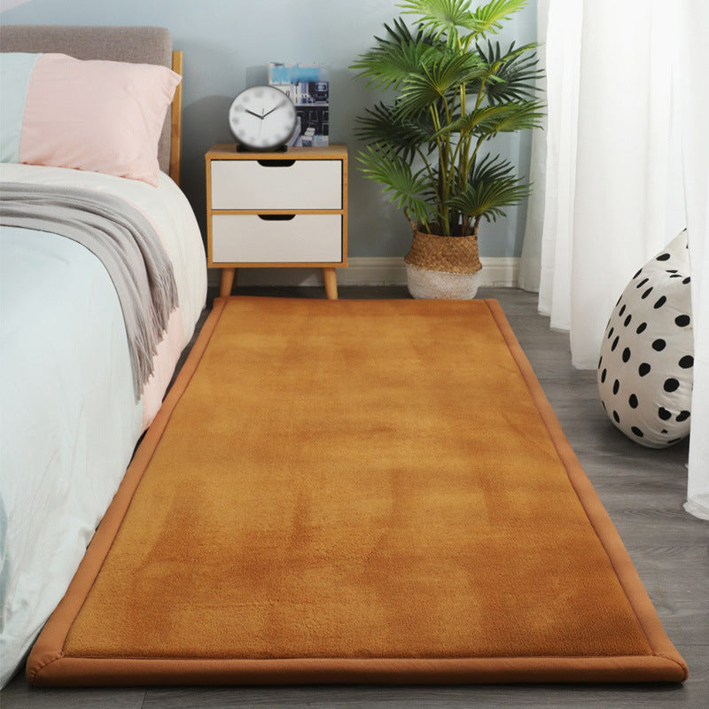 Contemporary Bedroom Rug Multi Color Solid Area Carpet Polyster Pet Friendly Anti-Slip Backing Rug