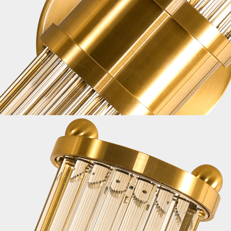 Messing Lineare Wandlampe moderne stilvolle 2 Lichter klarer Kristallwand Lichtleuchte mit Zylinderform