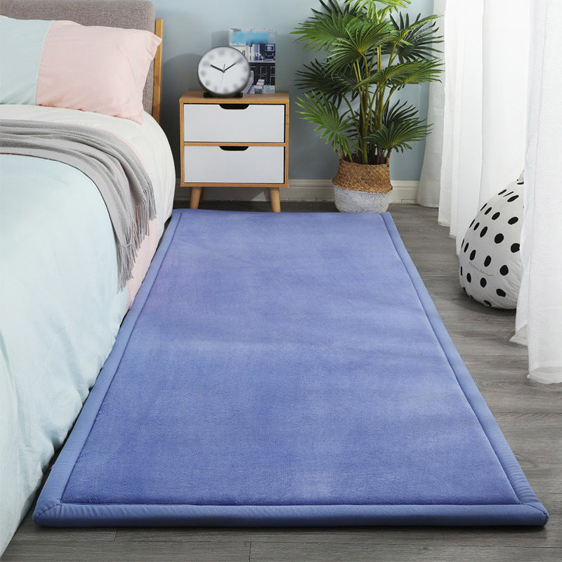 Contemporary Bedroom Rug Multi Color Solid Area Carpet Polyster Pet Friendly Anti-Slip Backing Rug