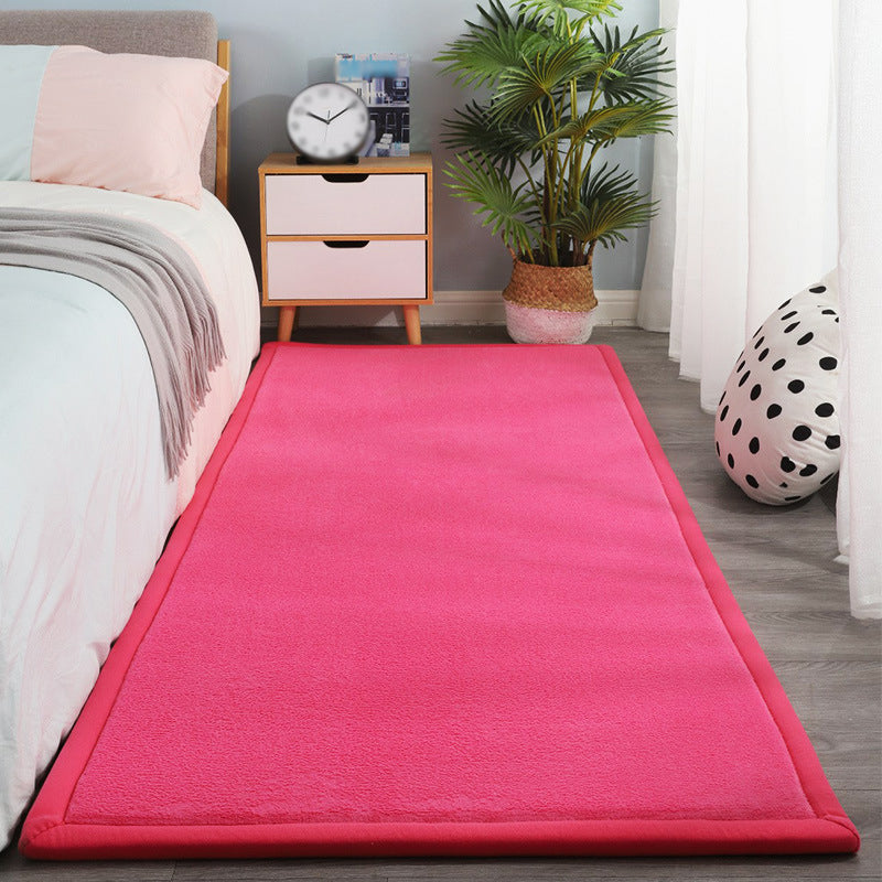 Contemporary Bedroom Rug Multi Color Solid Area Carpet Polyster Pet Friendly Anti-Slip Backing Rug