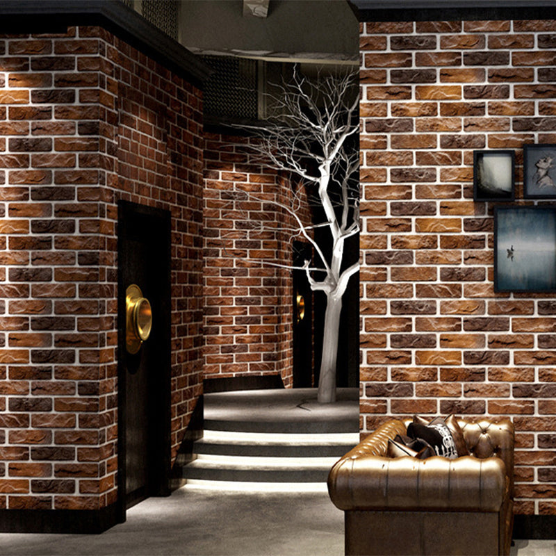 Faux Brick Wallpaper Roll for Bar Decoration 3D Effect Wall Art in Dark Color, Stain-Resistant