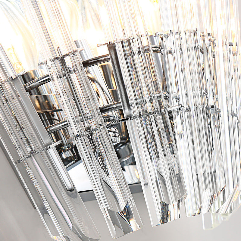 Tapered Shape Wall Mount Light Contemporary Style Clear Crystal 2 Bulbs Corridor Wall Lighting in Chrome
