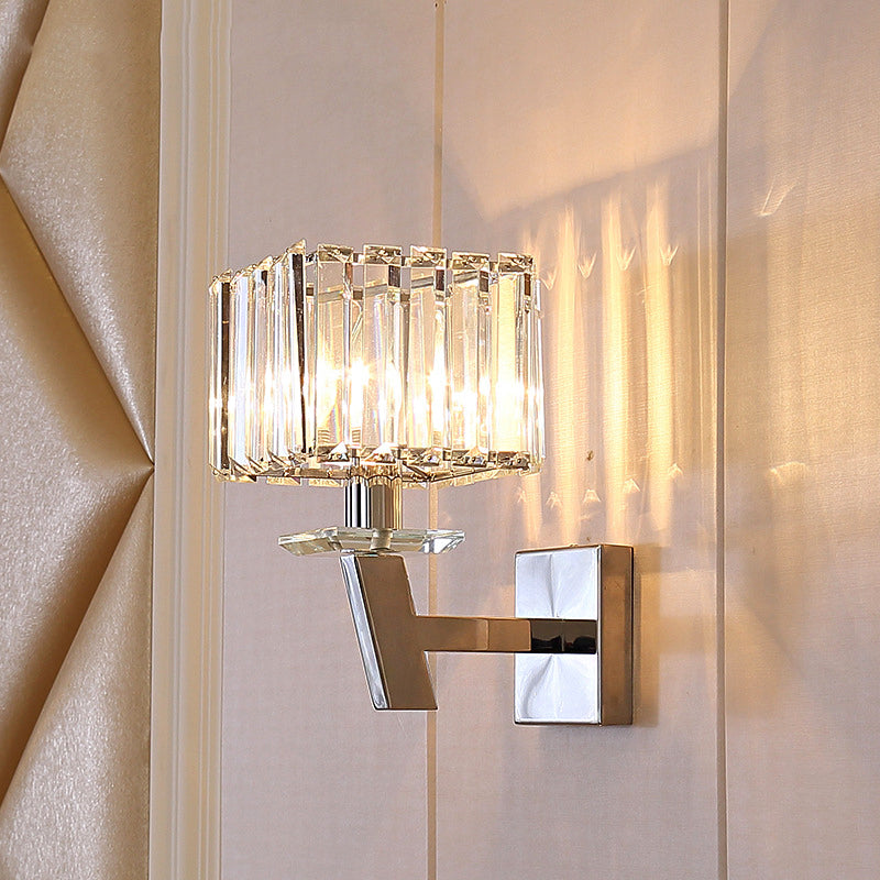 Cubic Clear Crystal Wall Light Modernism Stylish 1 Light Chrome Wall Sconce Lighting for Corridor