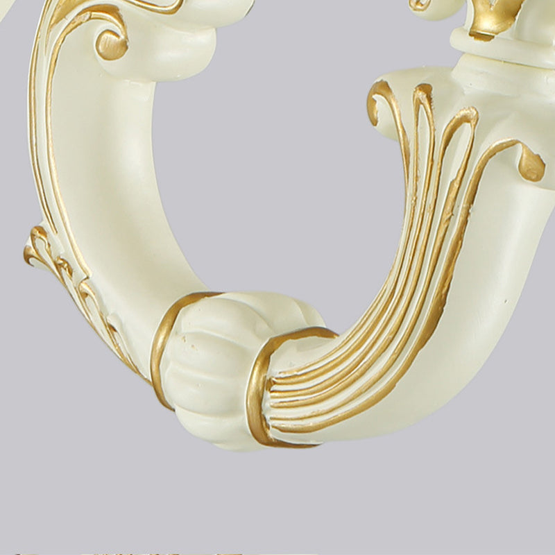 1-Light Wall Mount Lamp Retro Flower Frosted Glass Sconce Light with Carved Arm in White for Porch