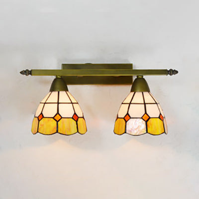 Stained Glass Domed Wall Lighting Tiffany Style 2 Heads Wall Sconce Light in Yellow/Pink/Green/Blue for Bedroom