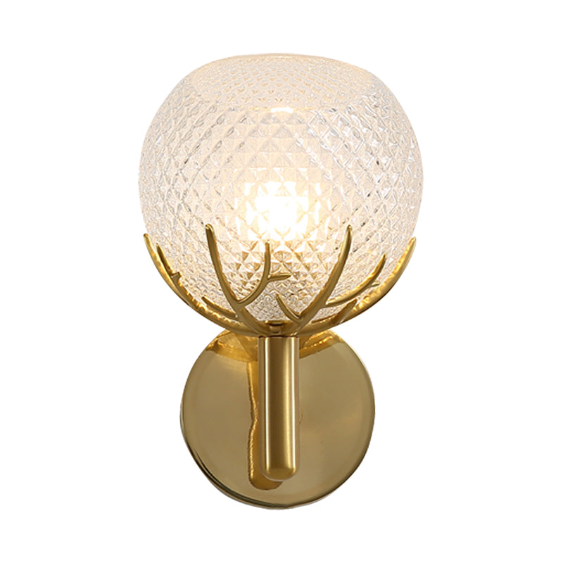 Global Wall Lamp Contemporary Style Frosted Lattice Glass 1 Light Brass Finish Wall Light Sconce