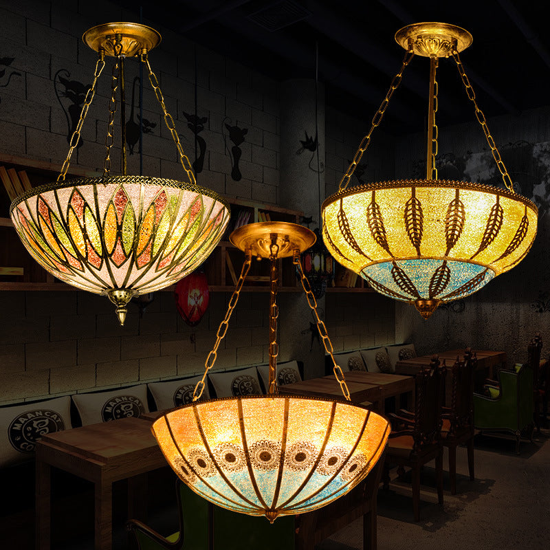 Éclairage de plafond de bol métallique marocain 3 têtes Restaurant lustre luminaire en jaune