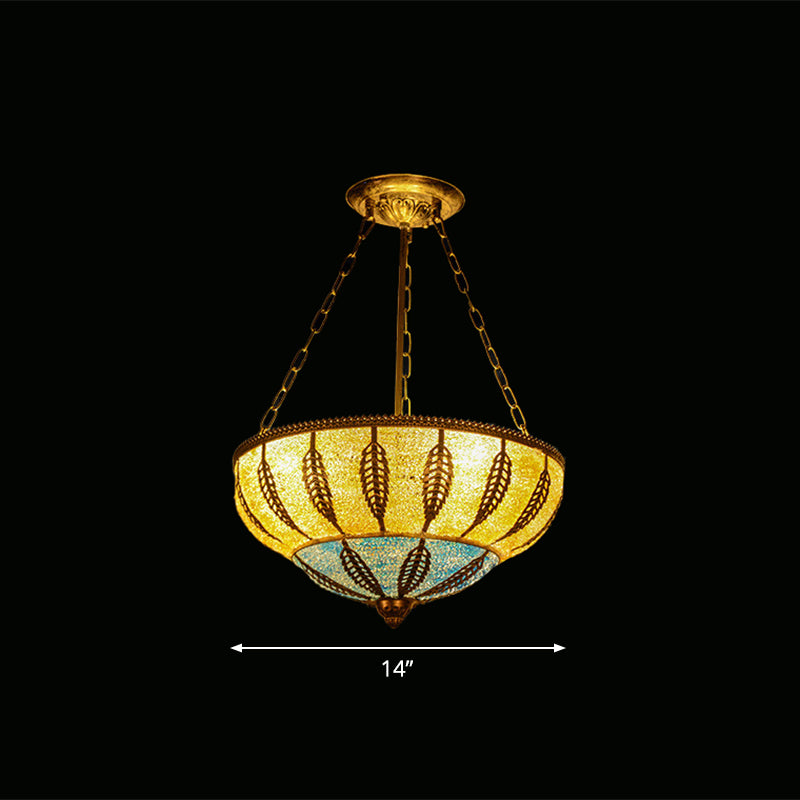 Éclairage de plafond de bol métallique marocain 3 têtes Restaurant lustre luminaire en jaune