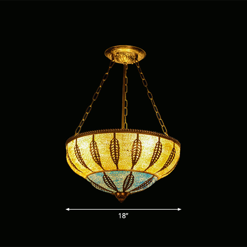 Éclairage de plafond de bol métallique marocain 3 têtes Restaurant lustre luminaire en jaune