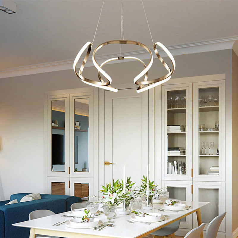 Floral Shaped LED Ceiling Lighting Modern Metallic Dining Room Chandelier Light Fixture