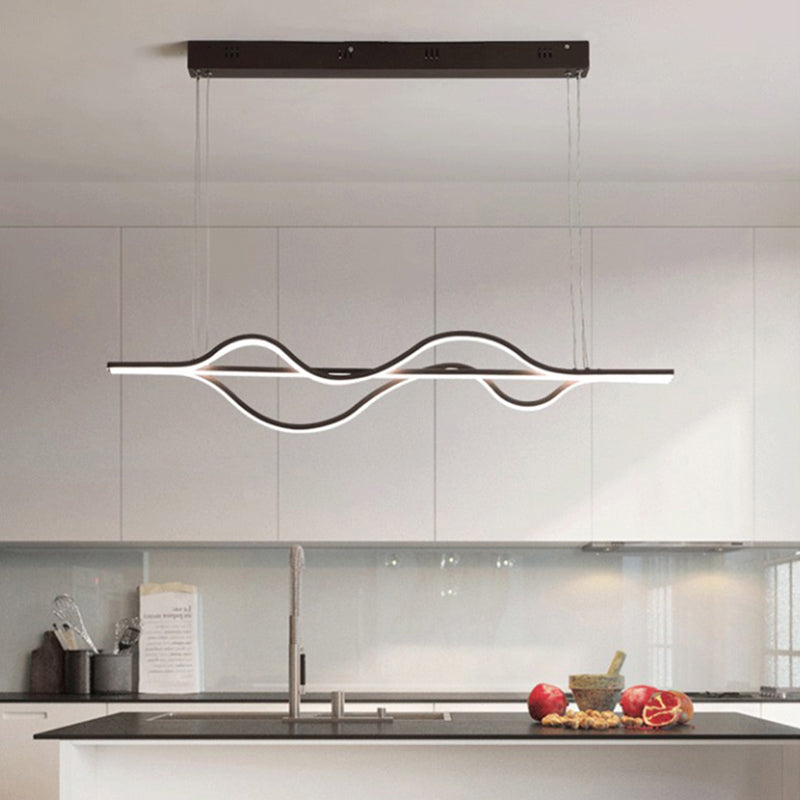 Waving Dining Room LED Pendant Light Metallic Modern Hanging Island Light in Coffee