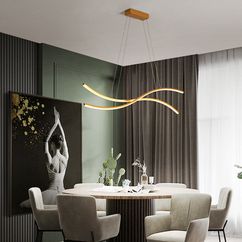 Waving Restaurant LED Hanging Light Metallic Minimalist Island Ceiling Light in Gold