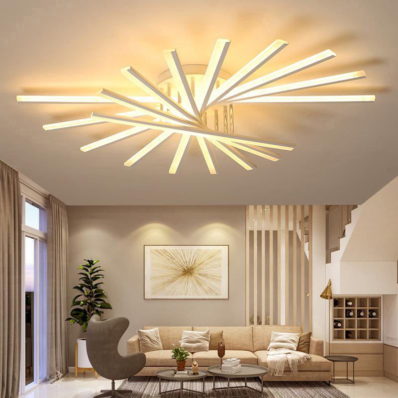 Fan-Shaped Living Room LED Semi Flush Acrylic Modern Flush Ceiling Lighting Fixture