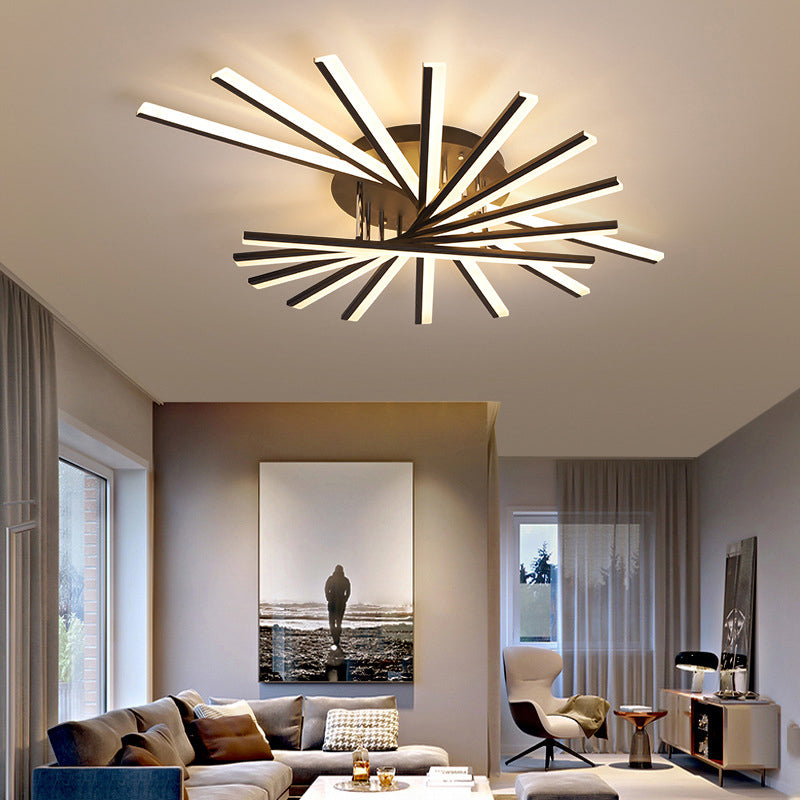 Fan-Shaped Living Room LED Semi Flush Acrylic Modern Flush Ceiling Lighting Fixture