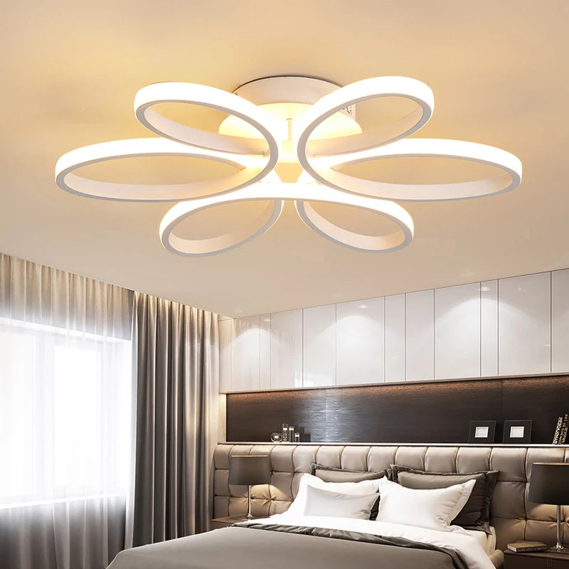 Flower LED Semi Flush Modern Style Acrylic Living Room Flush Ceiling Light Fixture in White
