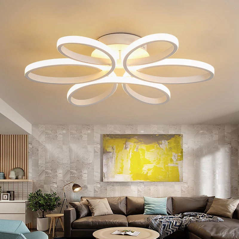 Flower LED Semi Flush Modern Style Acrylic Living Room Flush Ceiling Light Fixture in White