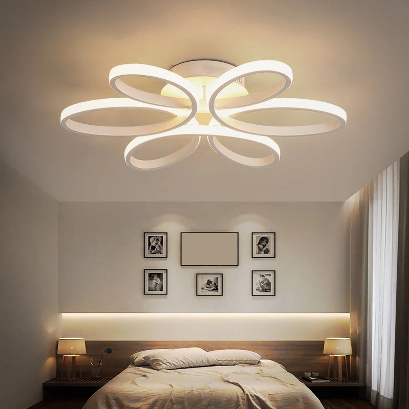 Flower LED Semi Flush Modern Style Acrylic Living Room Flush Ceiling Light Fixture in White