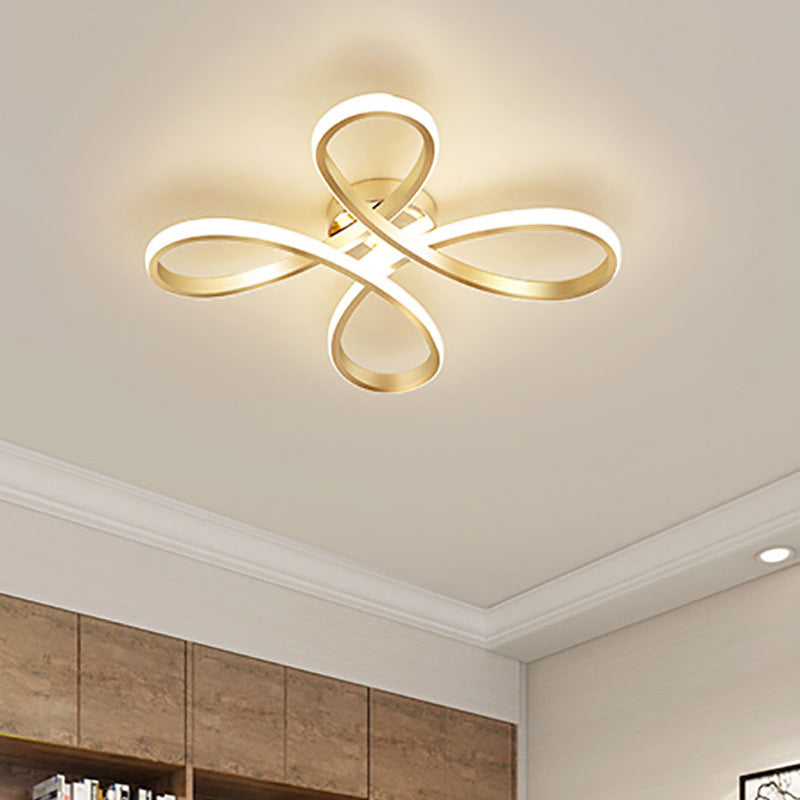 Contemporary Floral Flush Mount Light Aluminum Bedroom LED Semi Flush Ceiling Light in Gold