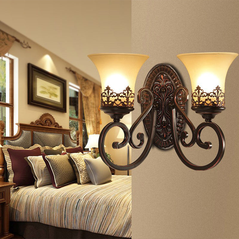 Verre en verre rouge brun brun mural cloche 1/2-2