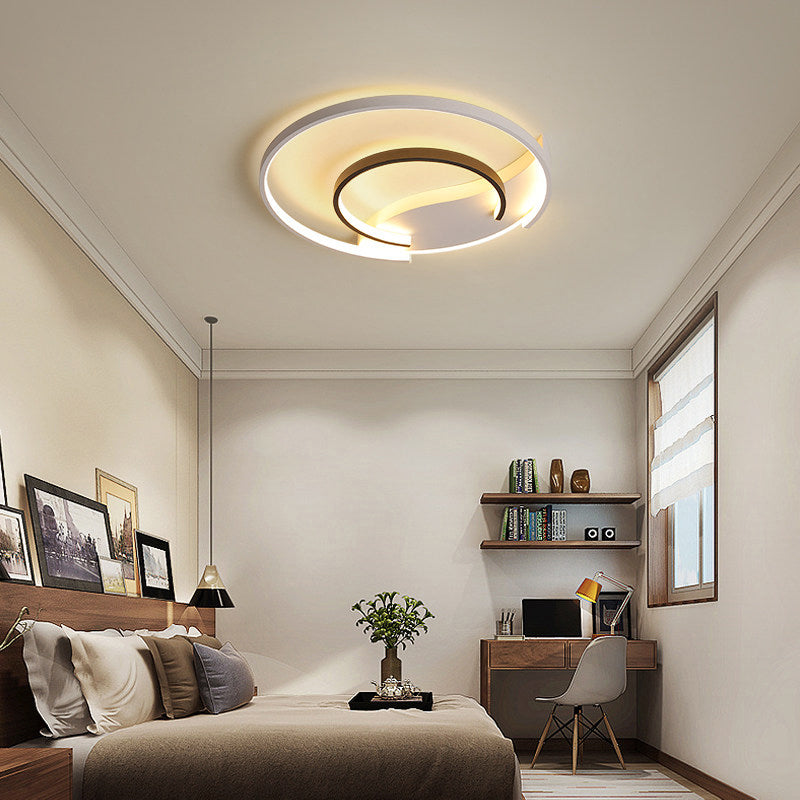 Simple Style Ring Flush Ceiling Light Acrylic Bedroom LED Flush Mount Lighting in Black and White