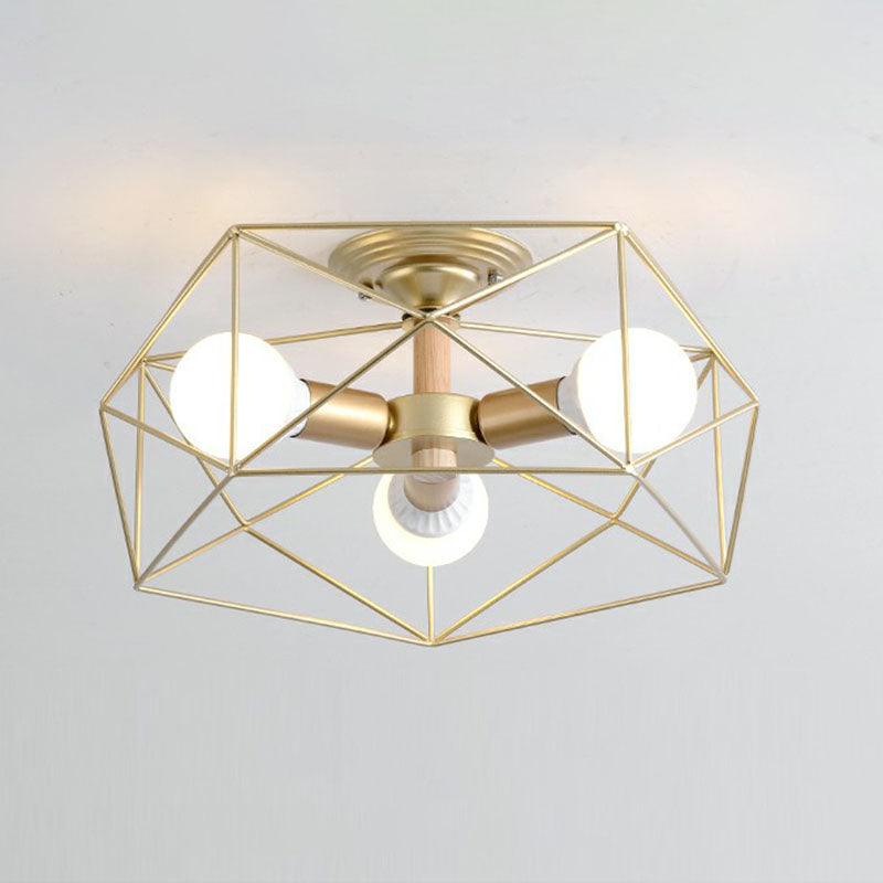 Industrial Fan Cage Semi Flush Mount Iron Flushmount Ceiling Light for Living Room