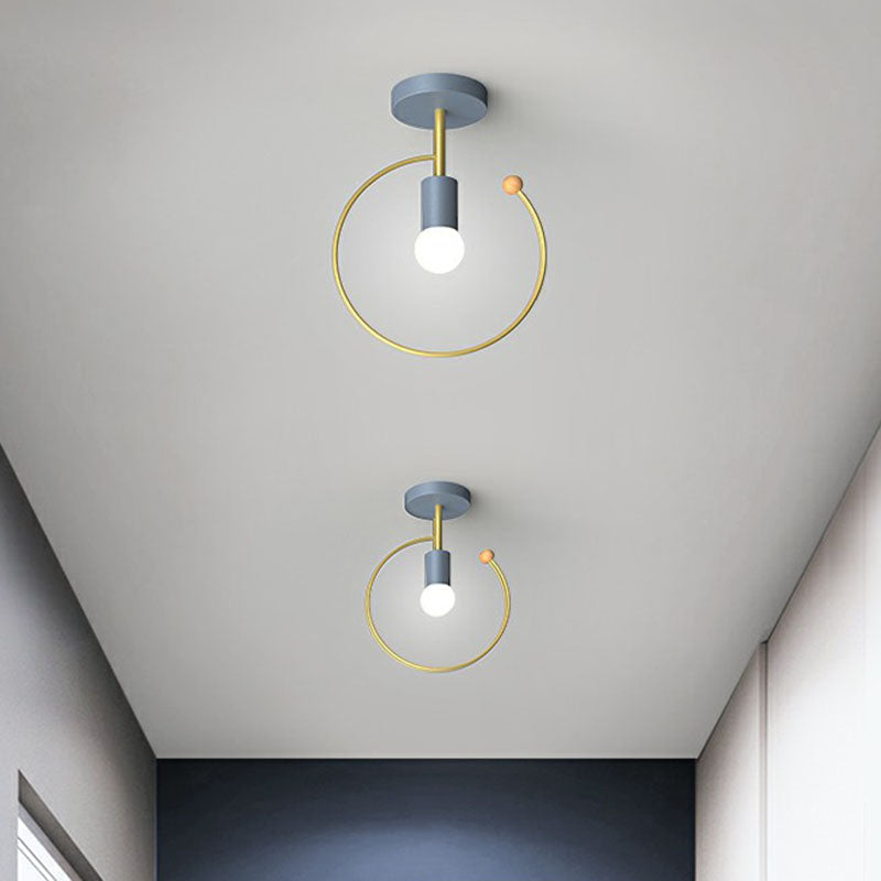 Lámpara de techo semi empotrada metálica geométrica, accesorio de iluminación de montaje empotrado para pasillo vintage de 1 luz