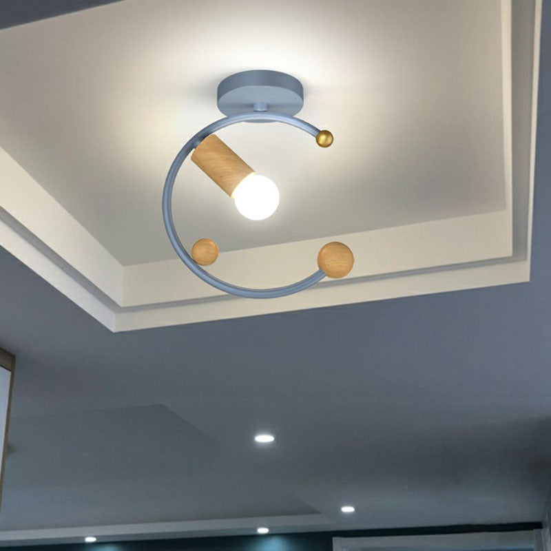 1-Light Semi Flush Fixture Antique Framed Iron Flush Mount Ceiling Light for Corridor