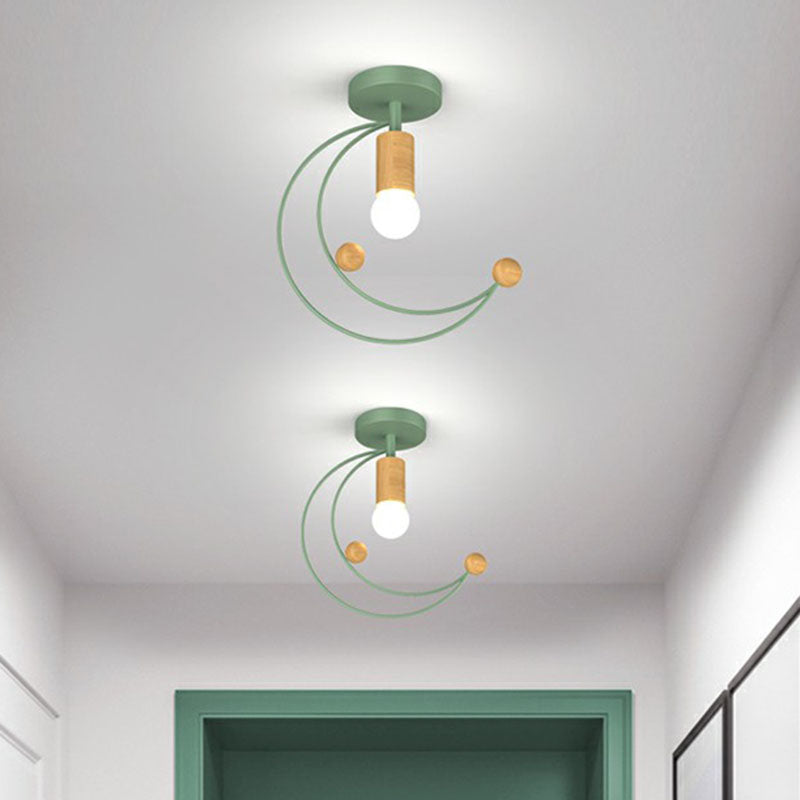 1-Light Semi Flush Fixture Antique Framed Iron Flush Mount Ceiling Light for Corridor