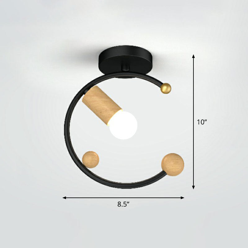 1-Light Semi Flush Fixture Antique Framed Iron Flush Mount Ceiling Light for Corridor