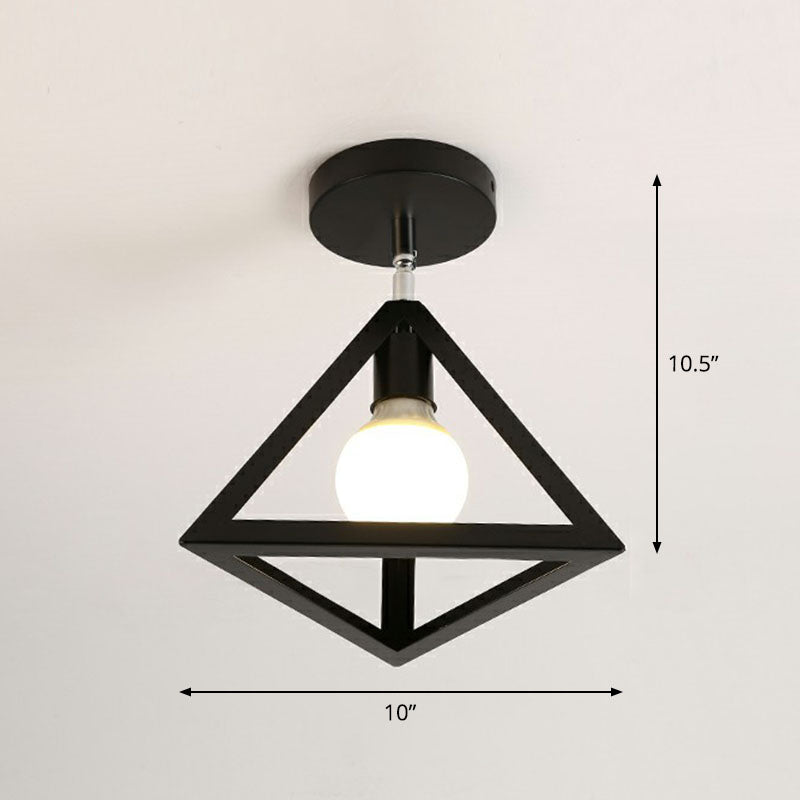 Retro Geometric Semi Flush Mount Lighting 1 Head Iron Flush Mount Fixture for Entryway