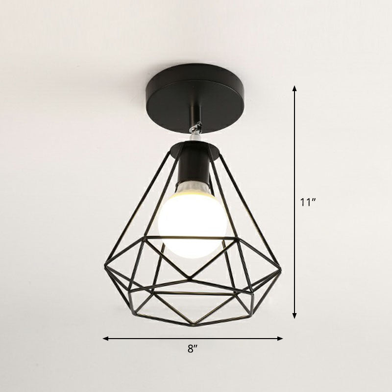 Retro Geometric Semi Flush Mount Lighting 1 Head Iron Flush Mount Fixture for Entryway