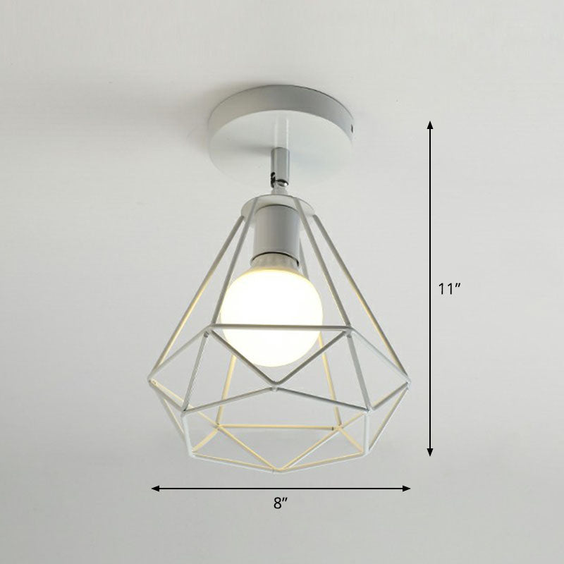 Retro Geometric Semi Flush Mount Lighting 1 Head Iron Flush Mount Fixture for Entryway