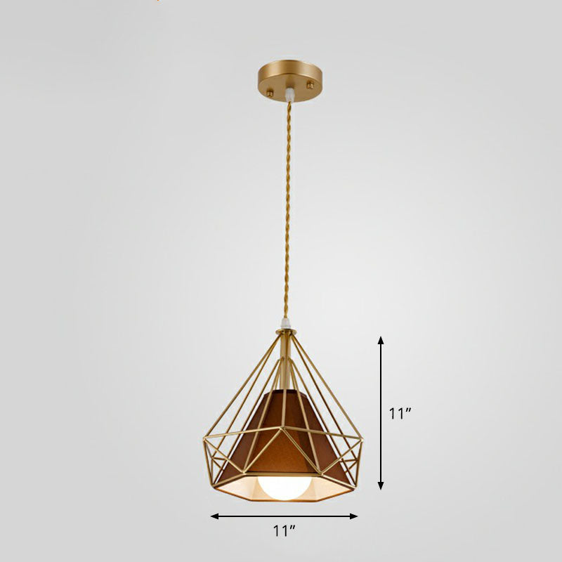 1-Light Pendant Light Antique Diamond Cage Iron Hanging Light Fixture for Dining Room