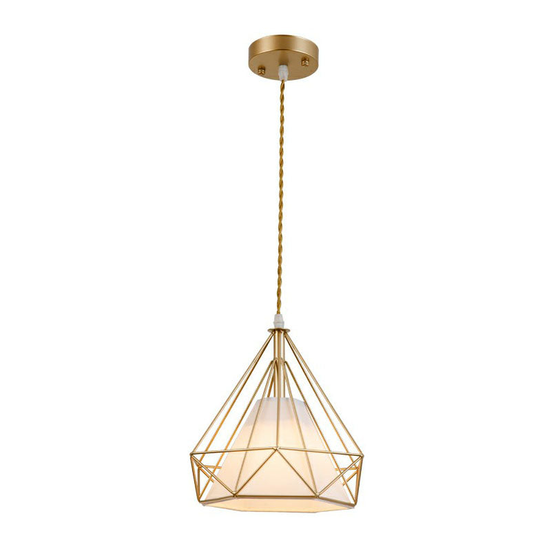 1-Light Pendant Light Antique Diamond Cage Iron Hanging Light Fixture for Dining Room