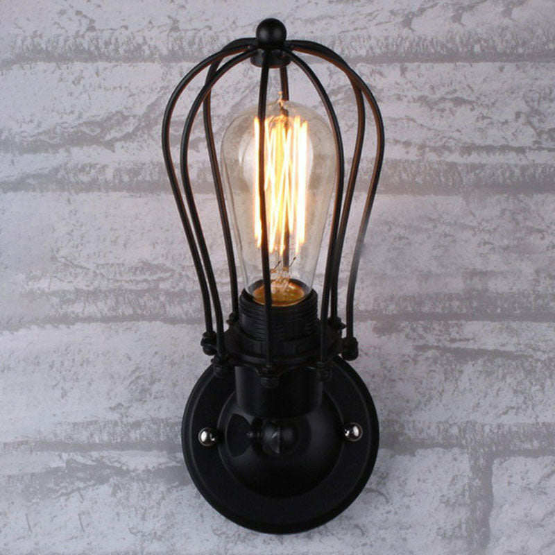 Vintage Grapefruit Cage Wall Light Fixture Single-Bulb Iron Wall Mounted Lamp in Black