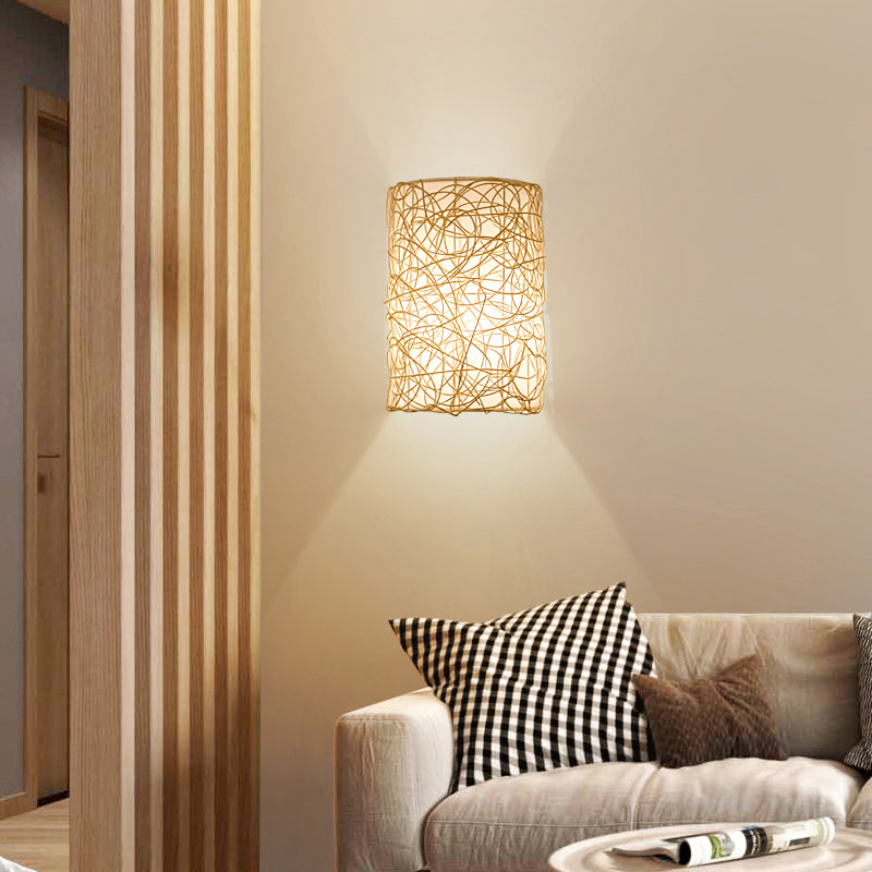 Rattan Half Cylinder Wall Lamp Nordic Style Single Wall Light Fixture for Corridor