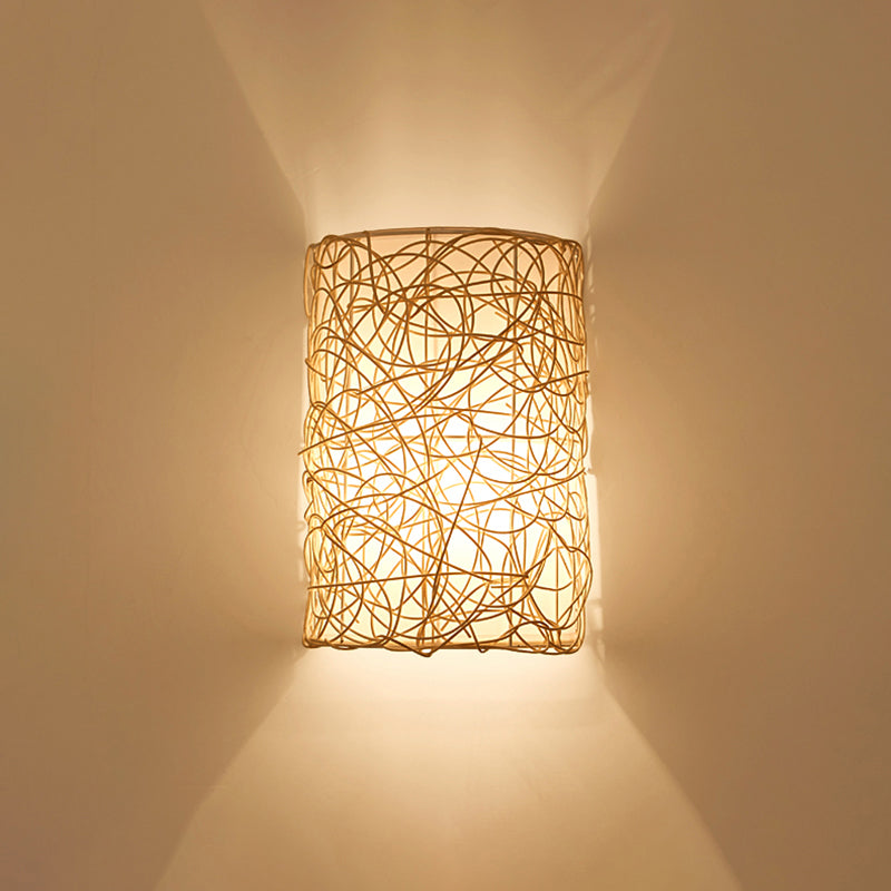 Rattan Half Cylinder Wall Lamp Nordic Style Single Wall Light Fixture for Corridor