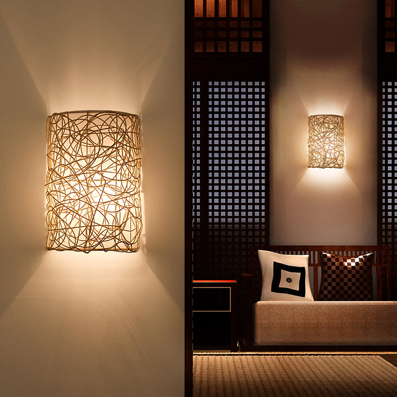 Rattan Half Cylinder Wall Lamp Nordic Style Single Wall Light Fixture for Corridor