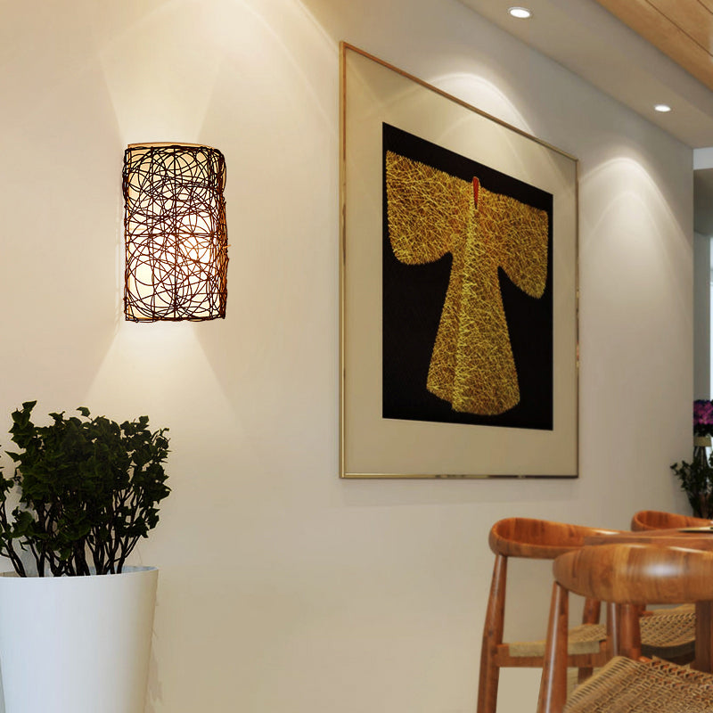 Rattan Half Cylinder Wall Lamp Nordic Style Single Wall Light Fixture for Corridor