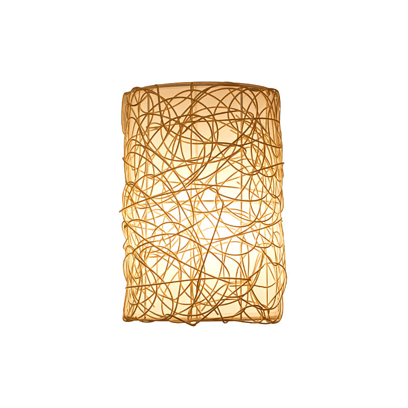 Rattan Half Cylinder Wall Lamp Nordic Style Single Wall Light Fixture for Corridor