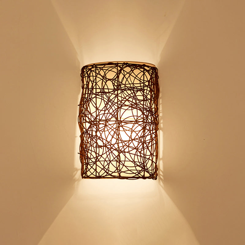 Rattan Half Cylinder Wall Lamp Nordic Style Single Wall Light Fixture for Corridor