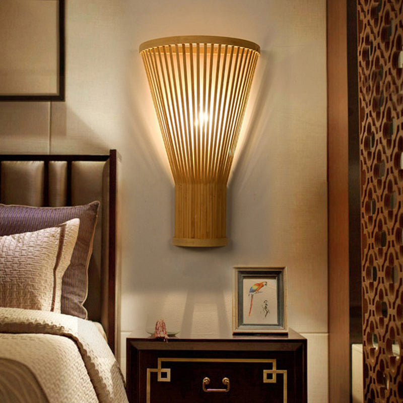 Minimalist Tapered Wall Mount Light Bamboo Single Living Room Wall Light Fixture in Wood