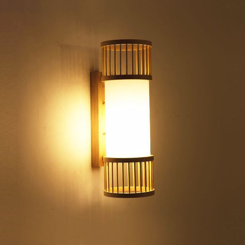 Cylindrical Wall Mount Light Modern Bamboo Single Wood Wall Light Fixture for Corridor