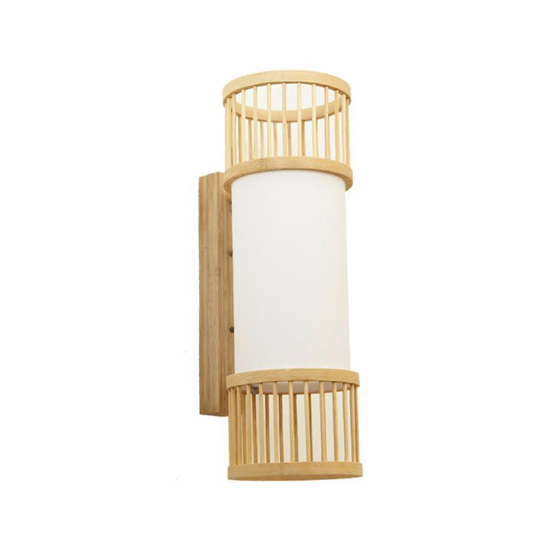 Cylindrical Wall Mount Light Modern Bamboo Single Wood Wall Light Fixture for Corridor