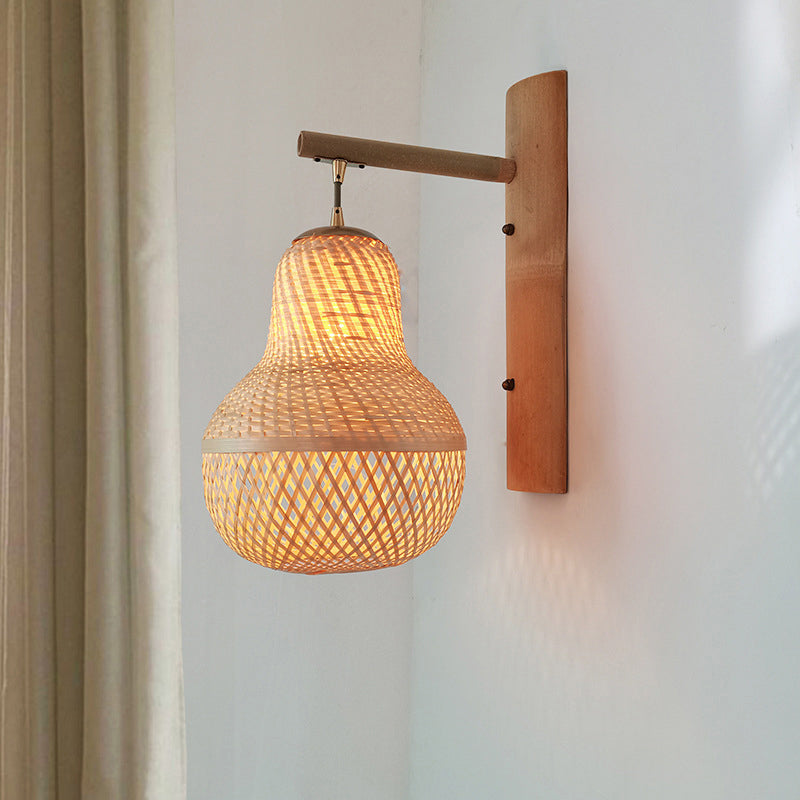 Luz de pared del corredor artesanal Bambú Bambú Lámpara de pared contemporánea de bulbo en madera